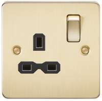 Flat plate 13A 1G DP switched socket - brushed brass with black insert_base