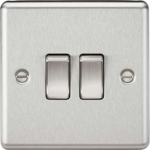 Knightsbridge CL3BC 10A 2G 2 Way Plate Switch - Rounded Edge Brushed Chrome
