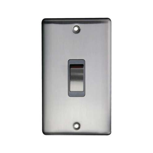 2G 45A DP Switch Brushed Chrome, Grey insert