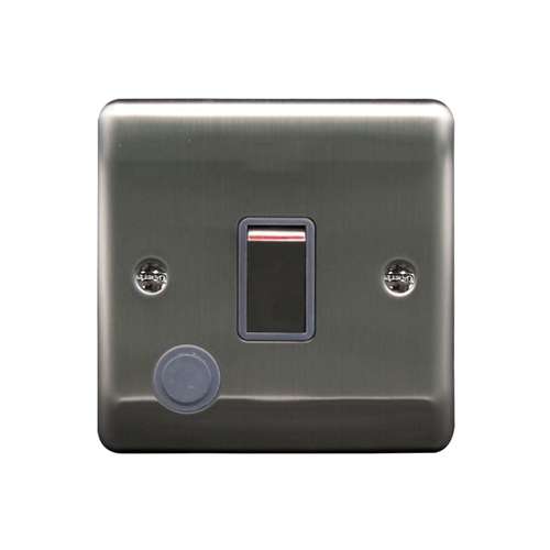 20A DP Switch c/w Flex Outlet Brushed Chrome, Grey Insert