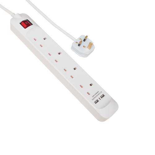 STATUS 4G2M2USB Extension 2m Lead and 2x USB Ports Neon Indicator White_base
