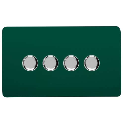 Trendi Switch ART-4LDMDG 4 Gang 1 or 2 way 150w Rotary LED Dimmer Light Switch, Dark Green