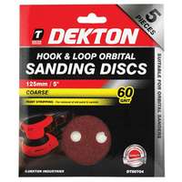 Dekton DT80704 5 Piece Hook & Loop Orbital Sanding Disc Coarse 60 Grit_base