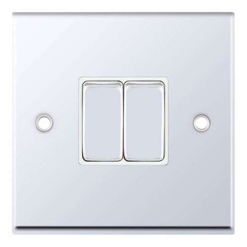 Selectric 2 Gang 2 Way 10A Plate Switch X-Rated in Polished Chrome with White Insert, 7MPRO, 7MPRO-302_base