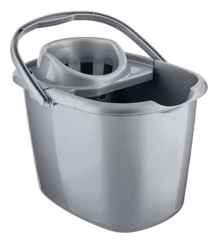 15L Oval Mop Bucket with Wringer (Metallic Silver)
