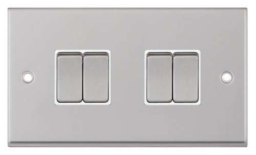 Selectric 4 Gang 2 Way 10A Plate Switch X-Rated in Satin Chrome with White Insert, 7MPRO, 7MPRO-104_base