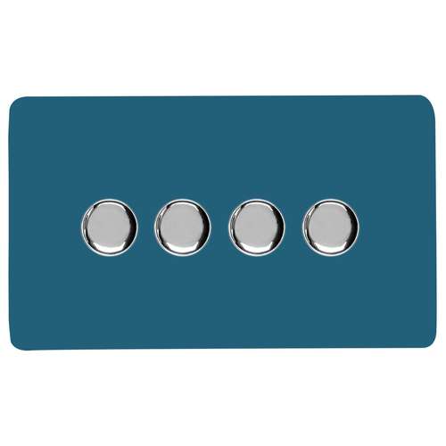 Trendi Switch ART-4LDMOB 4 Gang 1 or 2 way 150w Rotary LED Dimmer Light Switch, Ocean Blue