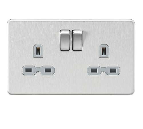 Screwless 13A 2G DP switched socket - Brushed chrome with grey insert_base