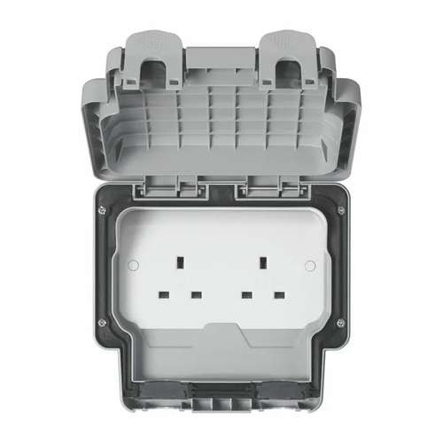 MK Electric Masterseal Plus Unswitched Socket Grey 13 Amp 2-Gang IP66 K56481GRY_base