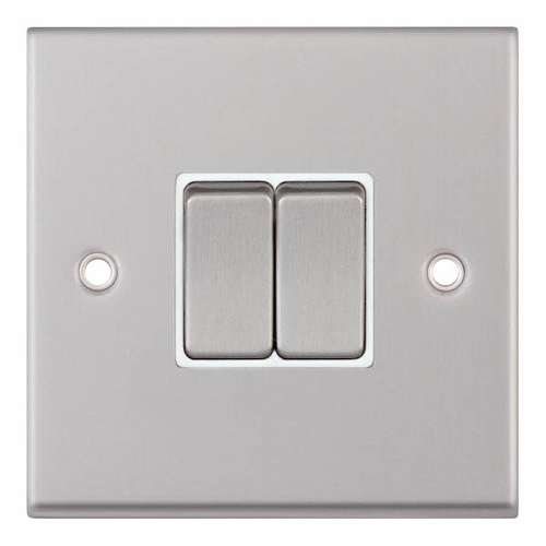 Selectric 2 Gang 2 Way 10A Plate Switch X-Rated in Satin Chrome with White Insert, 7MPRO, 7MPRO-102_base