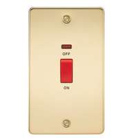 Flat Plate 45A 2G DP switch with neon - polished brass_base