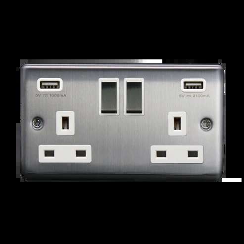 2G 13A SP Sw Socket + 2 USB Outlets, 3.1A Total Output BC/WH
