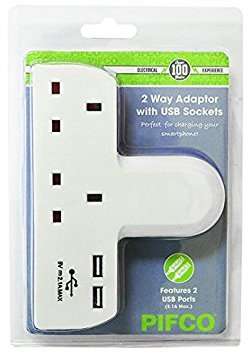 PIFCO 2GADUSB High-Quality 2 Way Plug In Adapter With 2 USB Charging Ports_base