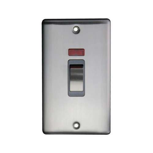 2G 45A DP Switch c/w Neon Brushed Chrome, Grey insert