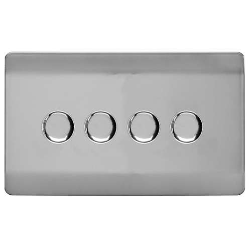 Trendi Switch ART-4LDMBS 4 Gang 1 or 2 way 150w Rotary LED Dimmer Light Switch, Steel