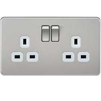 4 X Knightsbridge SF9000BCW 13 A 2-Gang Screwless DP Switched Socket - Brushed Chrome with White Insert