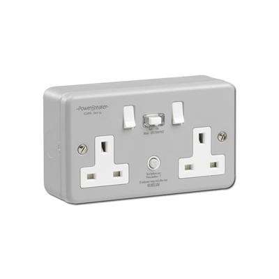 MCSKTSW1GRCD Exclusive Metal Clad RCD Protected 1 Gang 13A Switched Socket White Insert_base