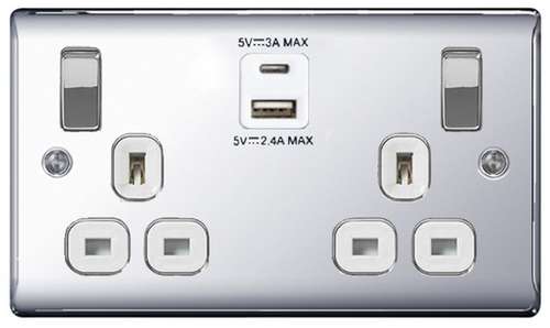 BG Nexus NPC22UACW Polished Chrome Switched 13A Double Socket With Type A & Type C USB 4.2A_base