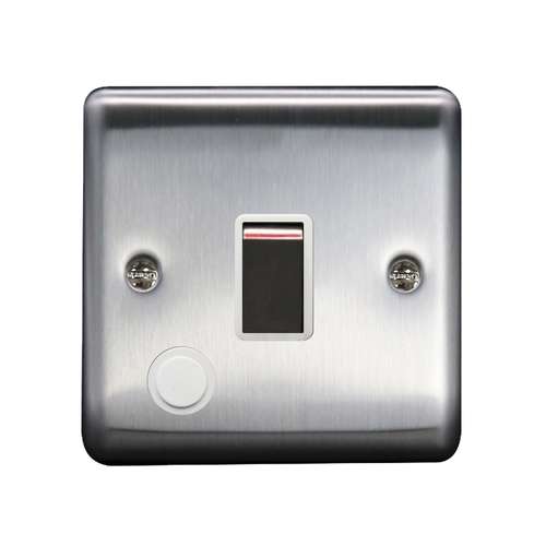 20A DP Switch c/w Flex Outlet Brushed Chrome, White Insert