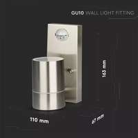 V-TAC VT7502 Stainless Steel body GU10 1 Way Wall Fitting With PIR Sensor IP44_base