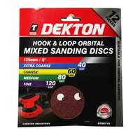 Dekton DT80710 12 Piece Hook & Loop Orbital Mixed Sanding Disc 125mm Diameter_base