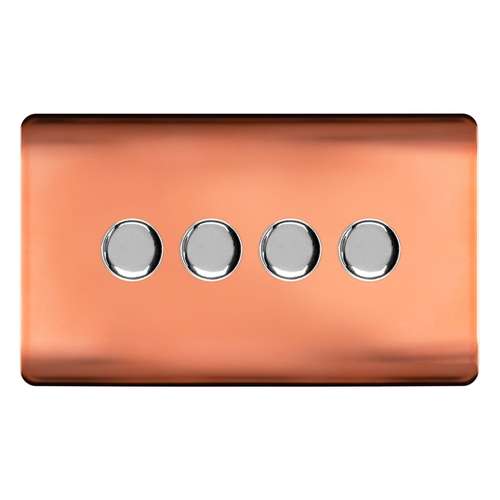 Trendi Switch ART-4LDMCPR 4 Gang 1 or 2 way 150w Rotary LED Dimmer Light Switch, Copper