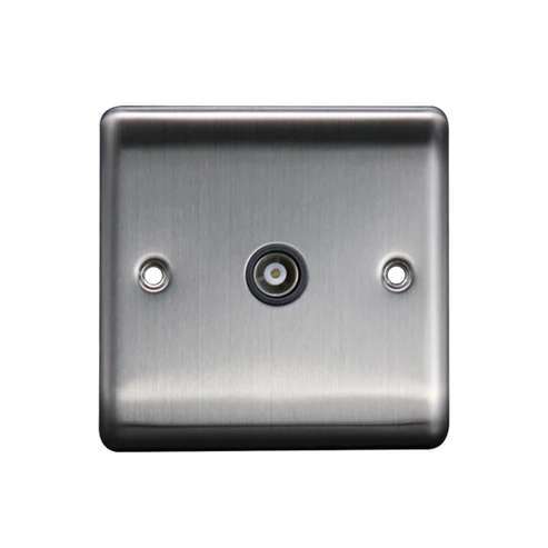 1G Isolated Coaxial Socket Brushed Chrome, Grey insert