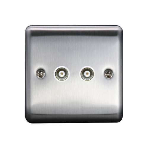 2G Coaxial Socket Brushed Chrome, White insert