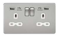 KNIGHTSBRIDGE SCREWLESS 13A 2G SWITCHED SOCKET WITH DUAL USB CHARGER - BRUSHED CHROME WITH WHITE INSERT, SFR9902BCW_base