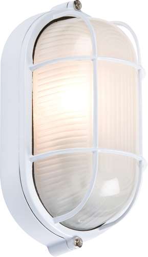 230V IP54 60W White Oval Bulkhead with Wire Guard and Glass Diffuser_base