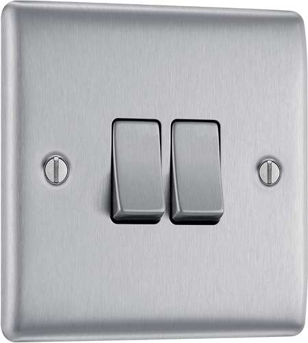 BG Nexus NBS42 Brushed Steel Double Switch 2 Way Metal Light Switch Plate_base
