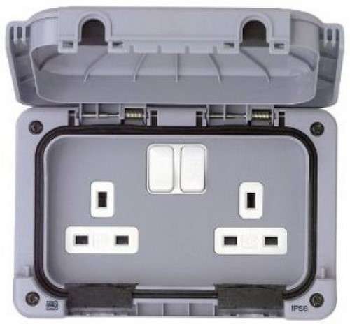 MK Electric Switched Socket 2 Gang 13 Amperes Dust Tight IP66 K56482GRY_base