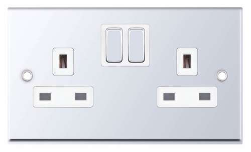 Selectric 2 Gang 13A Switched Sp Socket Outlet in Polished Chrome with White Insert, 7MPRO, 7MPRO-351_base