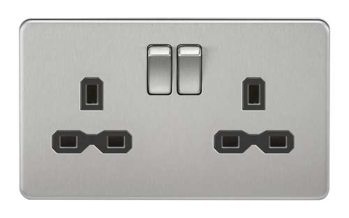 Screwless 13A 2G DP switched socket - brushed chrome with black insert_base