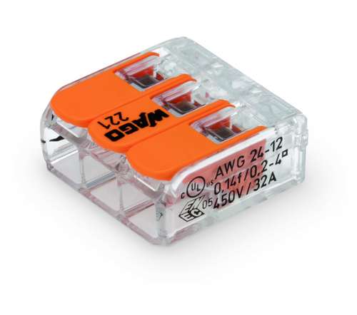 Wago 221-413 3 Way Compact Lever Splicing Connectors- Conductor Terminal Block (Box of 50)_base