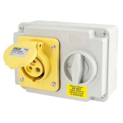 Shayla II1111Y 16A 2P+E 110-130V Waterproof Interlock Switched Socket 4H Yellow_base