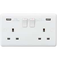Curved Edge 13A 2G Switched Socket with Dual USB Charger (5V DC 3.1A shared)_base