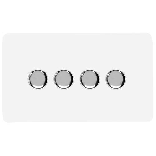 Trendi Switch ART-4LDMWH 4 Gang 1 or 2 way 150w Rotary LED Dimmer Light Switch, Ice White