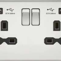 KNIGHTSBRIDGE FLAT PLATE 13A 2G SWITCHED SOCKET WITH DUAL USB CHARGER - POLISHED CHROME WITH BLACK INSERT, FP9902PC_base