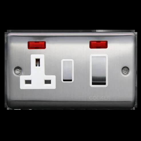45A Cooker Control Unit c/w Neon Brushed Chrome, White insert