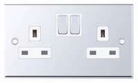 Selectric 2 Gang 13A Switched Sp Socket Outlet in Polished Chrome with White Insert, 7MPRO, 7MPRO-351_base