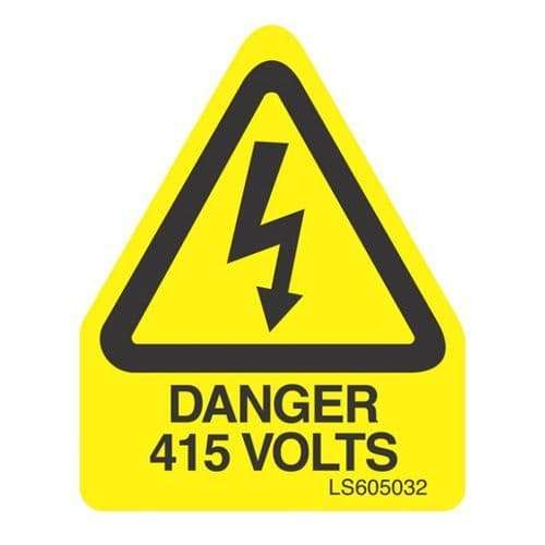 HISPEC LS605032 Danger 415 Volts Triangle Do Not Remove Safety Label_base