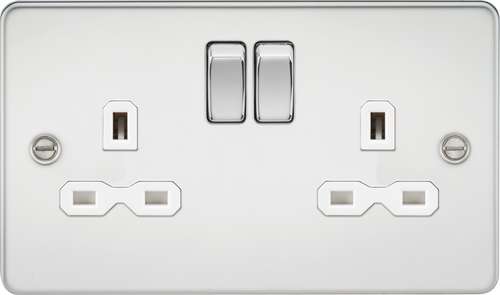 Knightsbridge FPR9000PCW FLAT PLATE 13A 2G DP SWITCHED SOCKET - POLISHED CHROME WITH WHITE INSERT