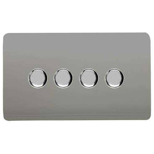 Trendi Switch ART-4LDMLG 4 Gang 1 or 2 way 150w Rotary LED Dimmer Light Switch, Light Grey