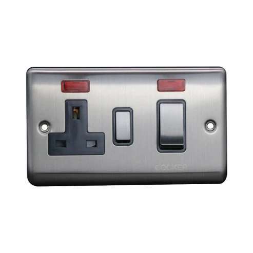 45A Cooker Control Unit c/w Neon Brushed Chrome, Grey insert