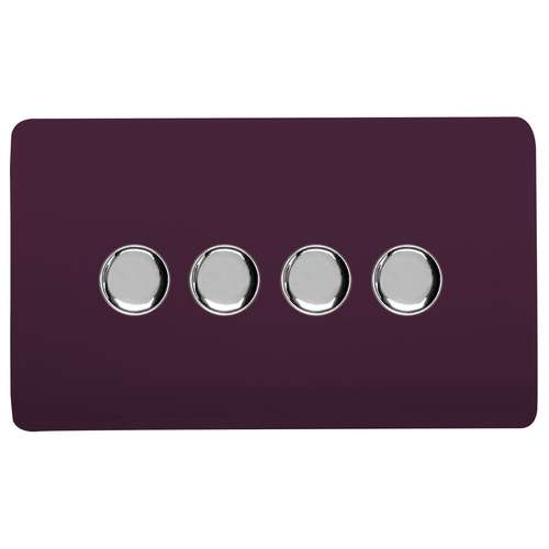 Trendi Switch ART-4LDMPL 4 Gang 1 or 2 way 150w Rotary LED Dimmer Light Switch, Plum