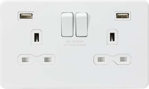 Knightsbridge SFR9224MW 13A 2G Switched Socket with Dual USB Charger (2.4A) - Matt White