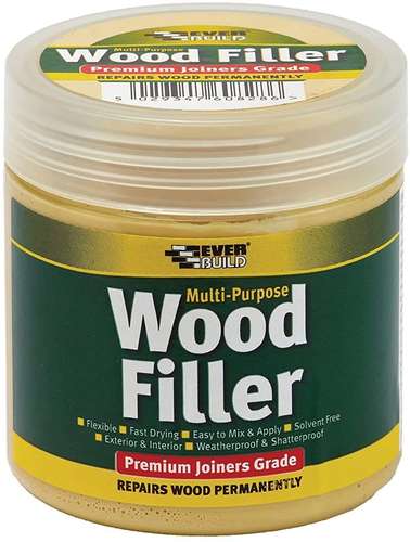 Everbuild Multi Purpose Premium Joiners Grade Wood Filler, Filling Small Imperfections In Wood, Medium Stainable, 250 ml_base
