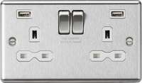 Knightsbridge CL9224BCW 13A 2G switched socket dual USB charger - Brushed chrome with white insert