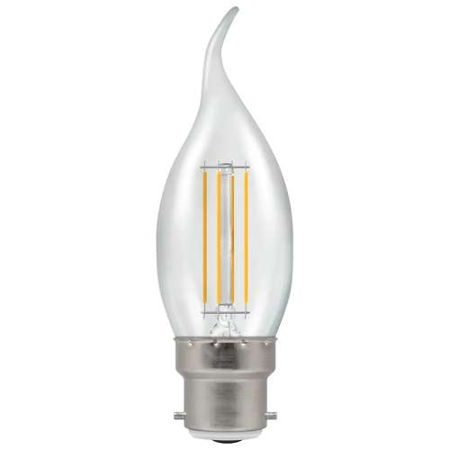 Crompton CRCAN5BCWWFLAME LED Bent-Tip Candle Filament Clear Dimmable 5W 2700K BC-B22d